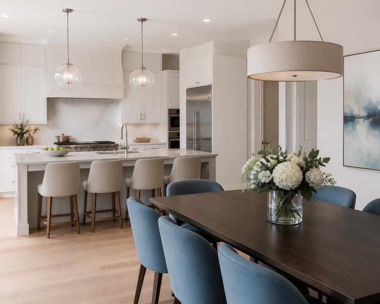 Spotless modern kitchen and dining area
